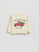 Bluzy i sweterki niemowlęce - Reserved - Świąteczny longsleeve Mickey Mouse - złamana biel - miniaturka - grafika 1