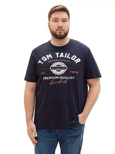 T-shirt męski plus size TOM TAILOR z nadrukiem z logo wykonany z bawełny, 10668-niebieski kapitan nieba, 4XL - Koszulki męskie - miniaturka - grafika 1