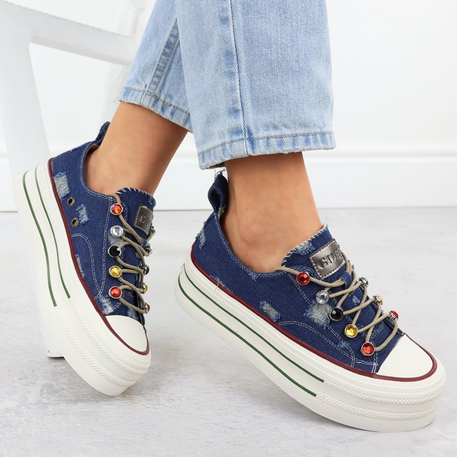 Trampki jeansowe na paltformie niebieskie Goe RR2N4103 40