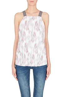 Armani Exchange Damska koszulka bez rękawów, plisowana, paski z logo, optc. biały tajny ogród, L, Optc. Biały sekretny ogród, L - Koszulki i topy damskie - miniaturka - grafika 1