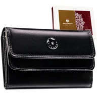 Portfele - Portfel damski czarny PETERSON skórzany na zatrzask mały rfid stop elegancki - miniaturka - grafika 1