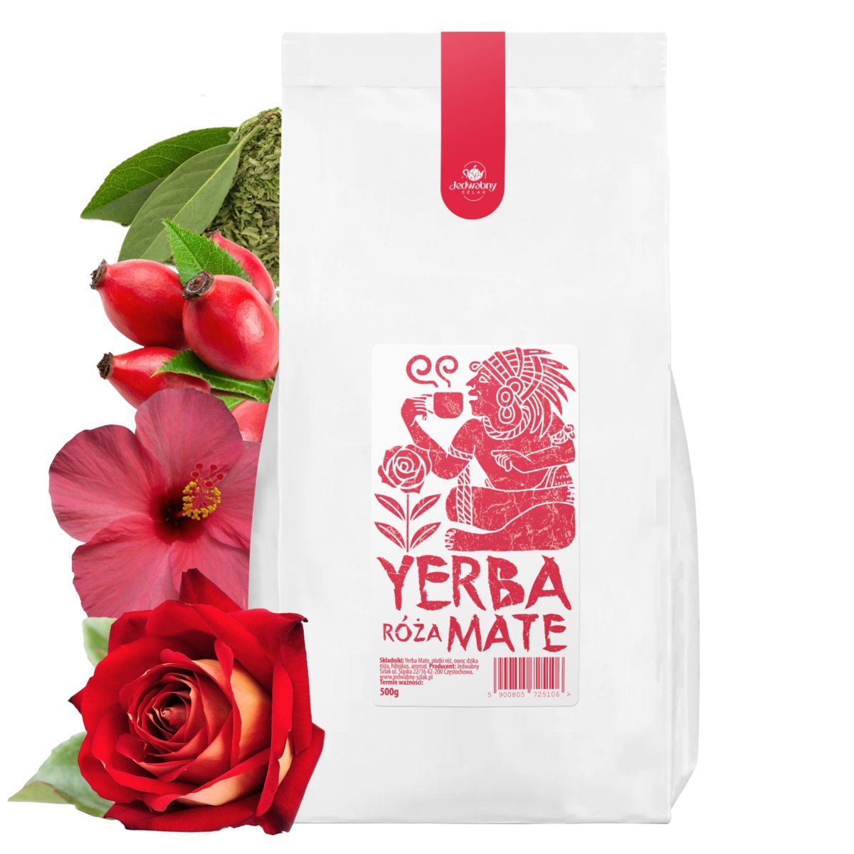 YERBA MATE PŁATKI RÓŻ 500g green energia CON PALO hibiskus herbata kofeina