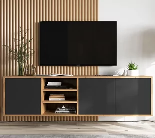 Wisząca szafka RTV Loft komoda RTV wotan czarny MAT 150 cm - Szafki RTV - miniaturka - grafika 1