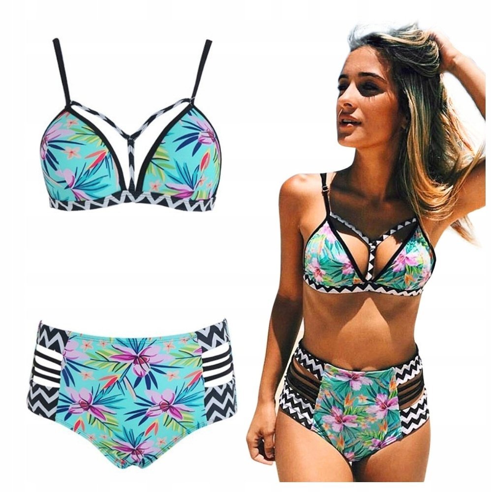 KOMPLET BIKINI DWUCZĘŚCIOWE PUSH UP WYSOKI STAN STRÓJ KĄPIELOWY BASEN PLAŻA