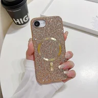 Etui i futerały do telefonów - Pokrowiec na iPhone 16e Magnetyczne etui na telefon Brokat Galwanizowana rama TPU Tylna okładka PC - różowe złoto - miniaturka - grafika 1