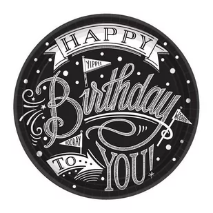 Talerzyki 27Cm, Happy Birthday Czarne 18 Szt. - Dekoracje i nakrycia stołu na imprezę - miniaturka - grafika 1