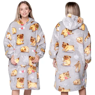 Koc z rękawami Koc bluza kocobluza Oversize 2W1 XXL, Szara Mopsy - Koce - miniaturka - grafika 1