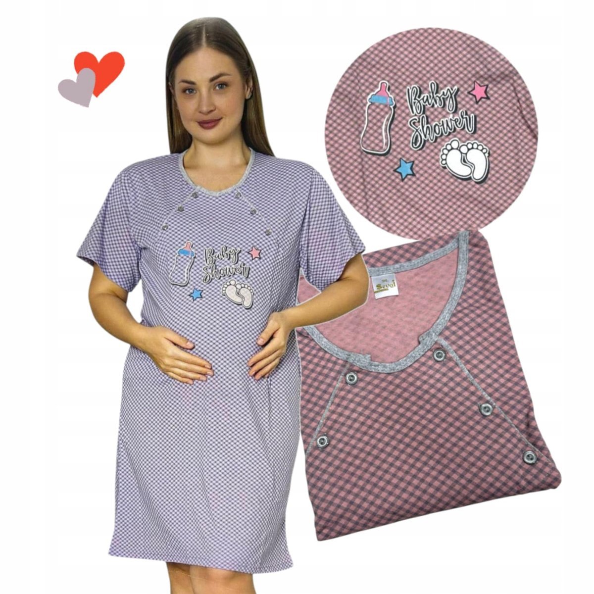KOSZULA CIĄŻOWA BABY SHOWER piżama nocna bawełna karmienie urocza 44 46 2XL
