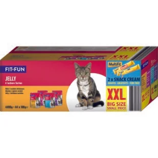 FIT+FUN Jelly Multipack XXL 44 x 100 g 4 różne rodzaje + 2 x Snack Cream gratis - Mokra karma dla kotów - miniaturka - grafika 1