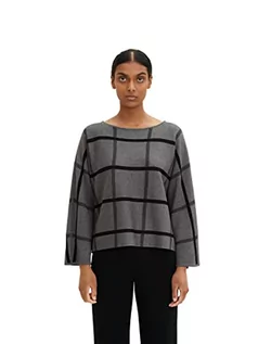 Swetry damskie - TOM TAILOR Damski Sweter oversize z wzorem w kratkę 1034053, 30942 - Grey Knit Check Design, XXL - grafika 1