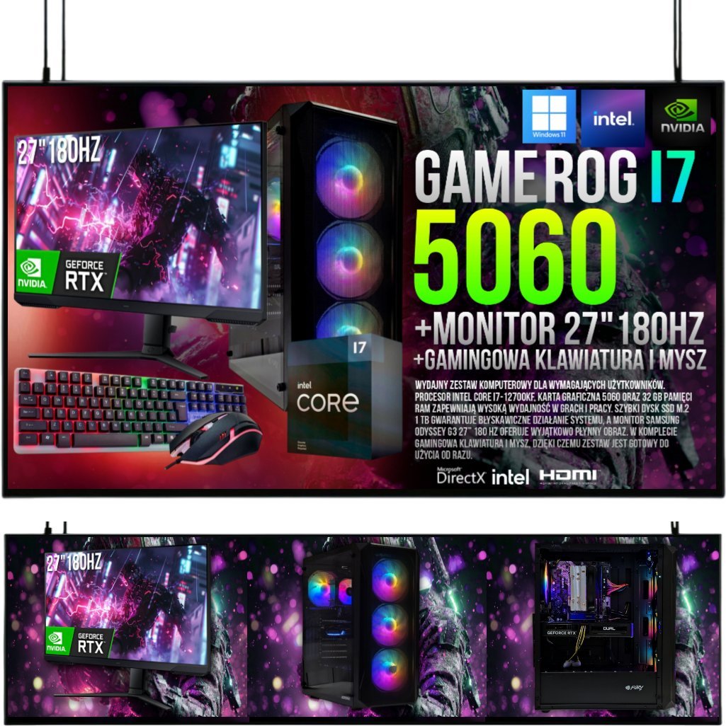 Komputer Adronix PC Gamer Exper I7 32GB DDR4 1TB SSD RTX 5060 Monitor 27' 180Hz