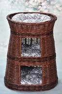 Legowiska dla kotów - WickerPL KITTY BUDA DLA KOTA LEŻAK DLA ZWIERZĄT DOMEK DLA KOTA Z WIKLINY DWUPIĘTROWY Z TARASEM I PODUSZKAMI 50 H67 CM - miniaturka - grafika 1