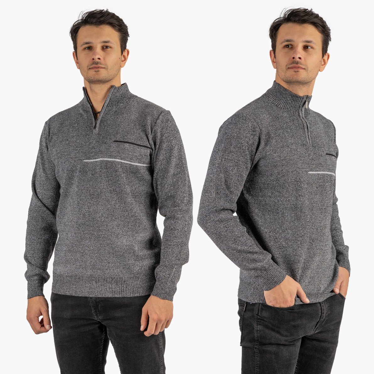 Sweter Męski Półgolf Klasyczny Wygodny Elegancki z Zamkiem Jasny Szary MUST M Szary