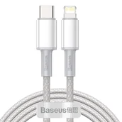 Kable USB - Baseus High Density Braided USB-C do Lightning, 20W, 5A, PD, 1m biały - miniaturka - grafika 1