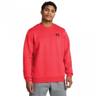 Bluzy sportowe męskie - Męska bluza dresowa nierozpinana bez kaptura Under Armour UA Essential Fleece Crew - czerwona - UNDER ARMOUR - miniaturka - grafika 1