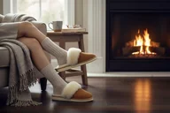 Kapcie damskie - Pantofle damskie ze skóry owczej z wełną brązowe - miniaturka - grafika 1