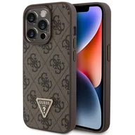 Etui i futerały do telefonów - Guess GUHCP15LP4TDPW iPhone 15 Pro 6.1" brązowy/brown hardcase Leather 4G Triangle Strass - miniaturka - grafika 1