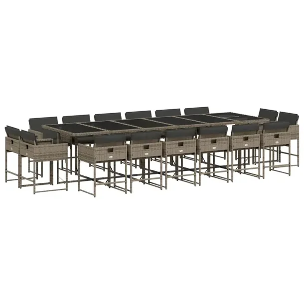Zestaw mebli ogrodowych szary rattan PE, stół 330x106x73 cm, krzesła 50,