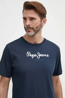 Koszulki męskie - Pepe Jeans t-shirt bawełniany Eggo męski kolor granatowy z nadrukiem - grafika 1