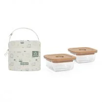 Miniland-ECO-friendly Pojemniki szklane kwadratowe ECO-friendly z torbą izotermiczną - Żabka 2 x 210 ml - Akcesoria do karmienia - miniaturka - grafika 1