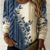 Swetry damskie - TEMU Sweter damski jesień/ 2025 – Nowy model z motywem kwiatowym, skręcony sznurek, elegancki styl vintage, okrągły dekolt – Oddychający materiał, - miniaturka - grafika 1
