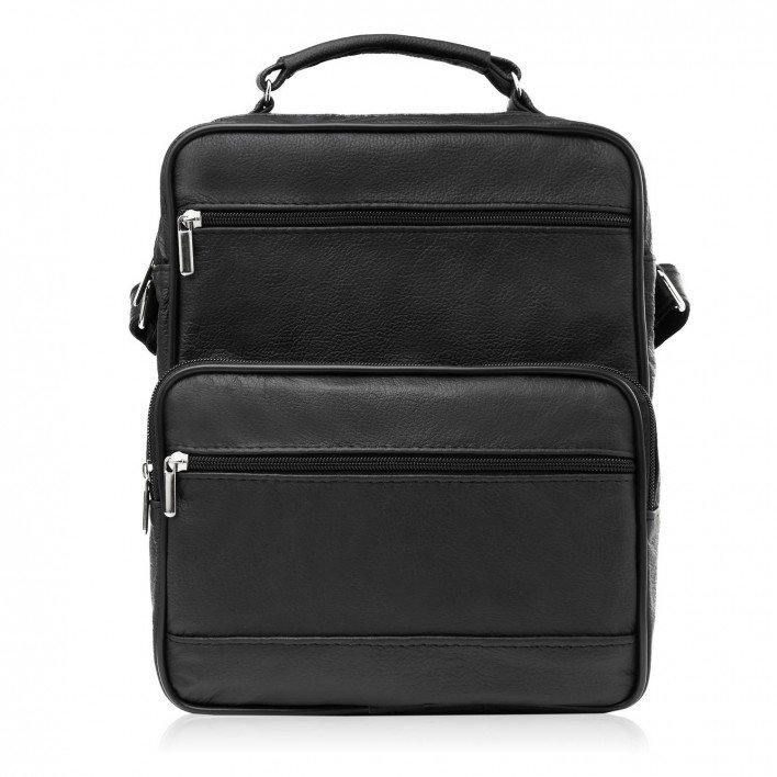 Skórzana Torba Męska Na Ramię Czarna Listonoszka Męska Do Pracy Abr-21