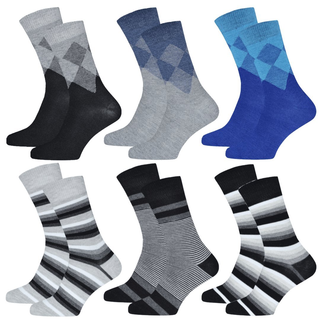 Męskie skarpetki zestaw 6 par bawełniane modne paski eleganckie romby 39/42