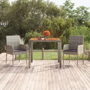 vidaXL Stół ogrodowy z drewnianym blatem, szary, 90x90x75 cm rattan PE - Stoły ogrodowe - miniaturka - grafika 1
