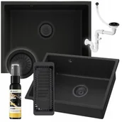 Zlewozmywaki - Granitan Zlewozmywak Granitowy Podblatowy Czarny Syfon Klik Klak Manado 60 - miniaturka - grafika 1