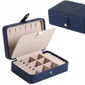 Pudełka i szkatułki - ORGANIZER NA BIŻUTERIĘ SZKATUŁKA KUFEREK PUDEŁKO PREZENT GRANATOWY F43 - miniaturka - grafika 1