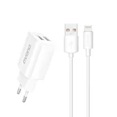 Ładowarki do telefonów - Dudao ładowarka sieciowa EU 2x USB 5V/2.4A + kabel Lightning biały (A2EU + Lightning white) - miniaturka - grafika 1