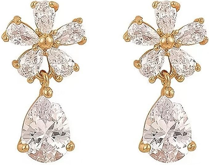 Eleganckie Złote Kolczyki Srebro 925 Motyw Kwiat Szare Cyrkonie Glamour