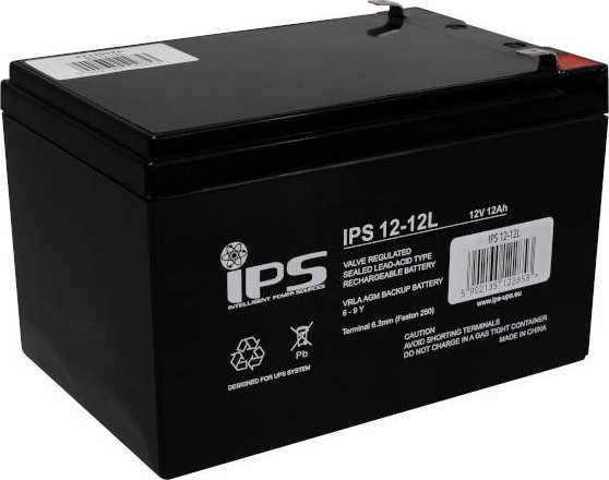 IPS 12-12L: akumulator VRLA AGM 12V 12Ah, 6-9lat, T2 6,3mm, do UPS