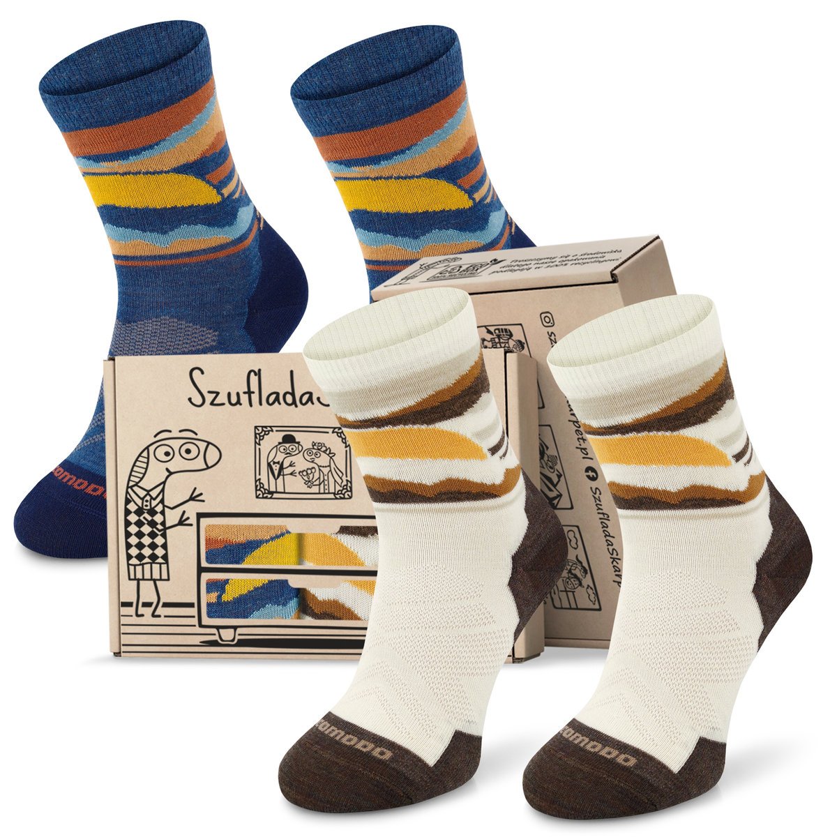 Comodo Zestaw 2 Par Uniseks Skarpet Trekkingowych Termoaktywnych 70% Merino, Cienkie, Lato, 39-42, Antybakteryjne, Niebieskie/kremowe.