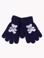 Rękawiczki dla dzieci - Rękawiczki Dziewczęce Z Misiem 3D Granatowe 16 Cm - miniaturka - grafika 1