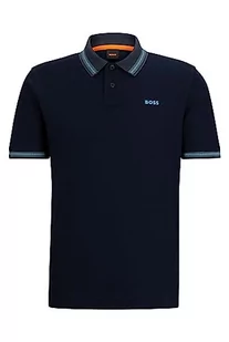 BOSS PeGlitchKnit męska koszulka polo z bawełny piqué z nadrukiem logo, Dark Blue404, M - Koszulki męskie - miniaturka - grafika 1