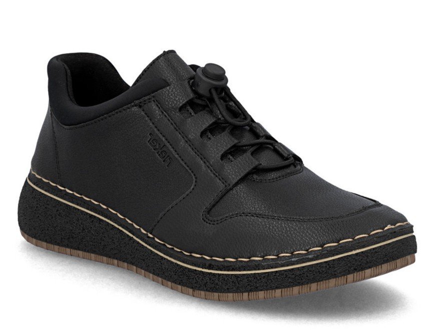 Półbuty damskie Rieker 50959 sneakersy sportowe czarne skórzane wygodne-38