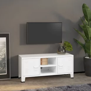 Lumarko Industrialna szafka pod TV, biała, 105x35x42 cm, metalowa - Szafki RTV - miniaturka - grafika 1