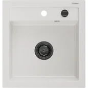 Zlewozmywaki - Mexen Vito zlewozmywak granitowy 1-komorowy 520 x 490 mm, biały, syfon czarny - miniaturka - grafika 1