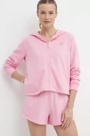 Bluzy damskie - Guess bluza SKYLAR damska kolor różowy z kapturem gładka V4GQ09 K8802 - miniaturka - grafika 1