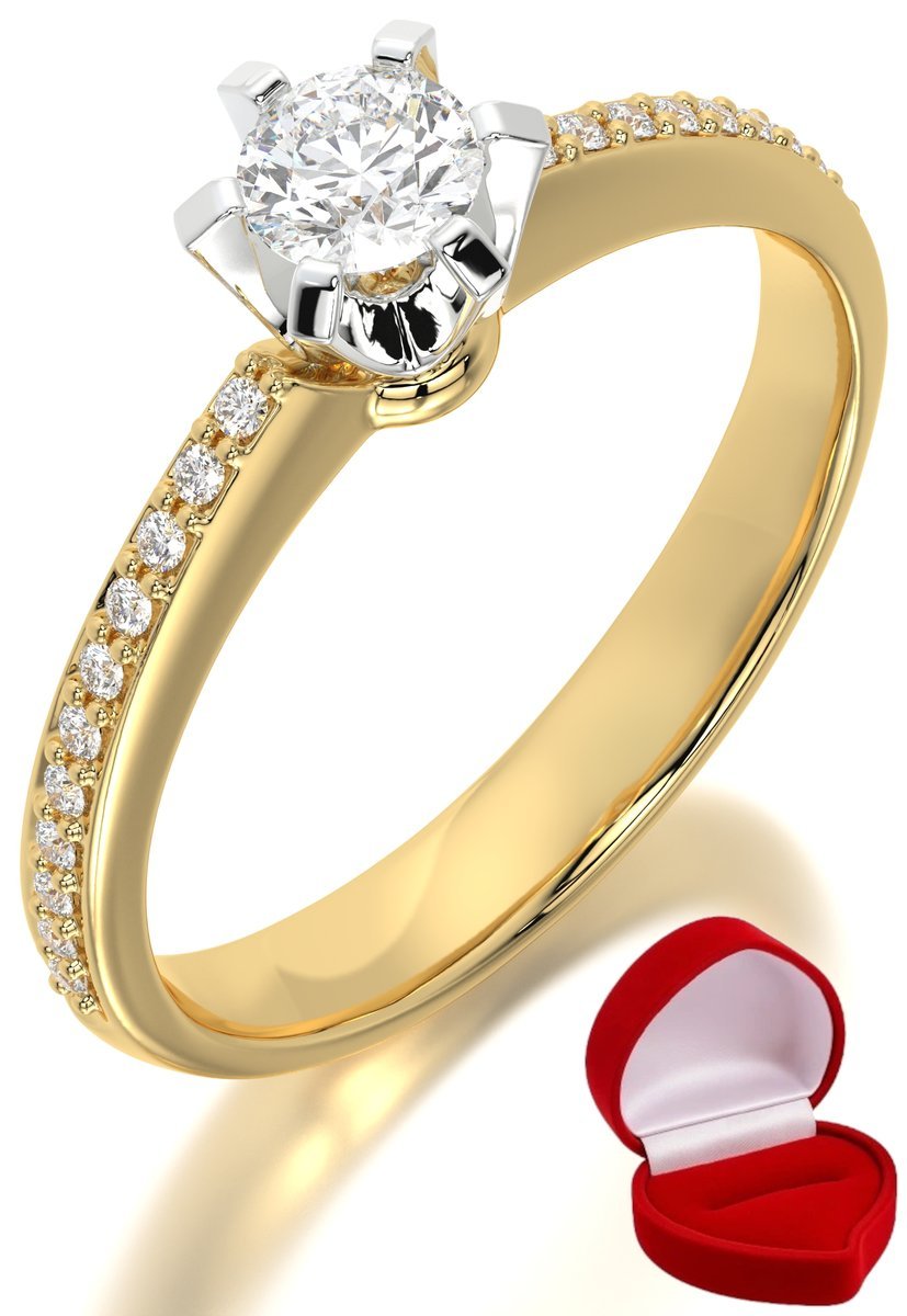 ZŁOTY PIERŚCIONEK ZARĘCZYNOWY 585 14k DIAMENT BRYLANT 0,19 ct R19