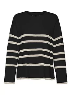 VERO MODA Damski sweter VMSABA LS z okrągłym dekoltem, w paski GA NOOS, czarny/paski: W Birch, M, Czarne/paski: w Birch, M - Swetry damskie - miniaturka - grafika 1