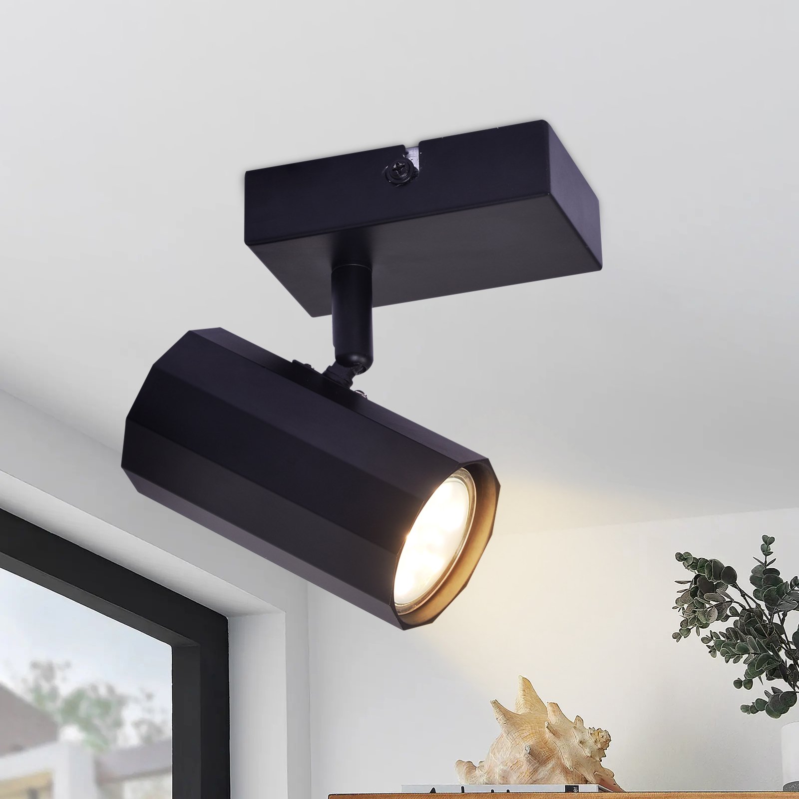 ZMH reflektor sufitowy 1 płomień lampa sufitowa czarna vintage lampa sufitowa metal GU10 obrotowa 350° lampa do przedpokoju MAX. 40W do przedpokoju kuchni bez żarówki