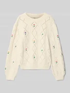 Swetry dla dziewczynek - Sweter o kroju regular fit z ażurową dzianiną model ‘FLOWER’ - miniaturka - grafika 1