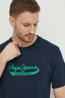 Koszulki męskie - Pepe Jeans t-shirt bawełniany męski kolor granatowy z nadrukiem - grafika 1