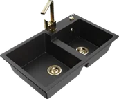 Zlewozmywaki z baterią - Mexen Tomas zlewozmywak granitowy 2-komorowy z baterią kuchenną Rita, czarny/srebrny metalik - 6516-73-670300-50 - miniaturka - grafika 1