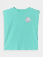 Koszulki i topy damskie - 4F Top z nadrukiem dziewczęcy - turkusowy 164 (13-14 lat) - miniaturka - grafika 1