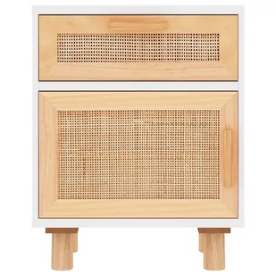 Lumarko Szafka nocna, biała, lite drewno sosnowe i naturalny rattan - Szafki nocne - miniaturka - grafika 5
