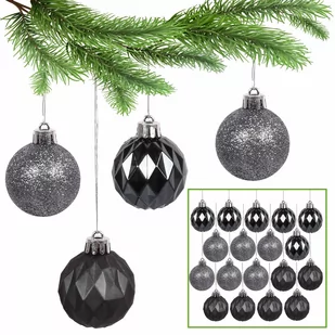 Antracytowe bombki choinkowe, zestaw bombek, ozdoby choinkowe 4cm, 18 szt. 1 paczka - Bombki - miniaturka - grafika 1