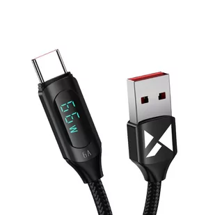 Kabel USB A - USB C Wozinsky WUACC1 z wyświetlaczem 66W 6A 1m - czarny - Kable USB - miniaturka - grafika 1